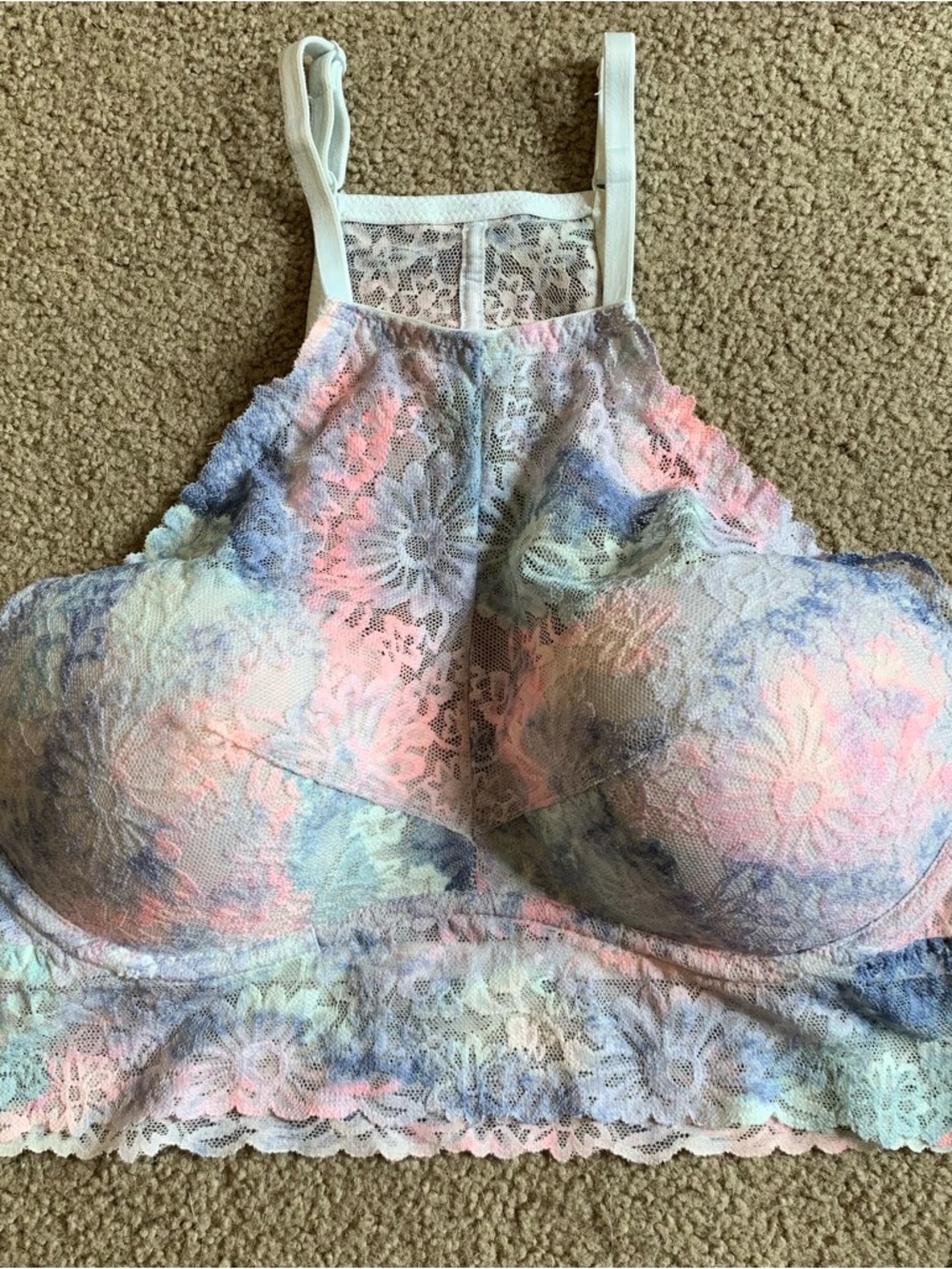 Victoria's Secret medium Sexy blue Pink lace Lined cami bra lingerie racerback